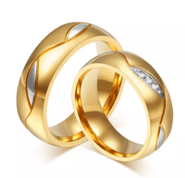 Steel Gold Wedding Engagement Ring for Couple
