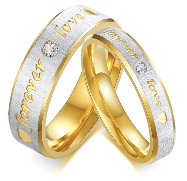 Steel Gold Forever Love Wedding Engagement Ring for Couple