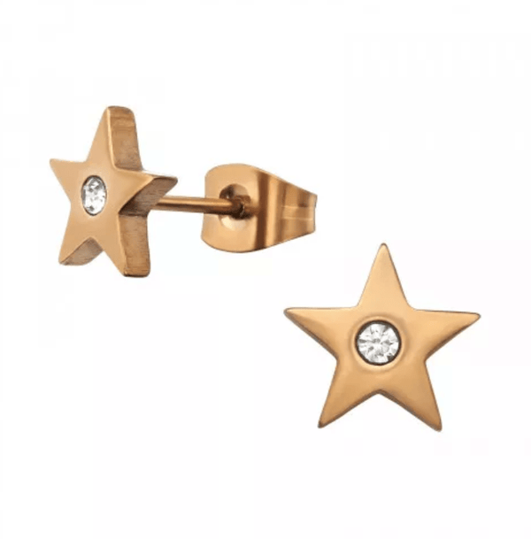 Rose Gold Crystal Steel Star Stud Earrings