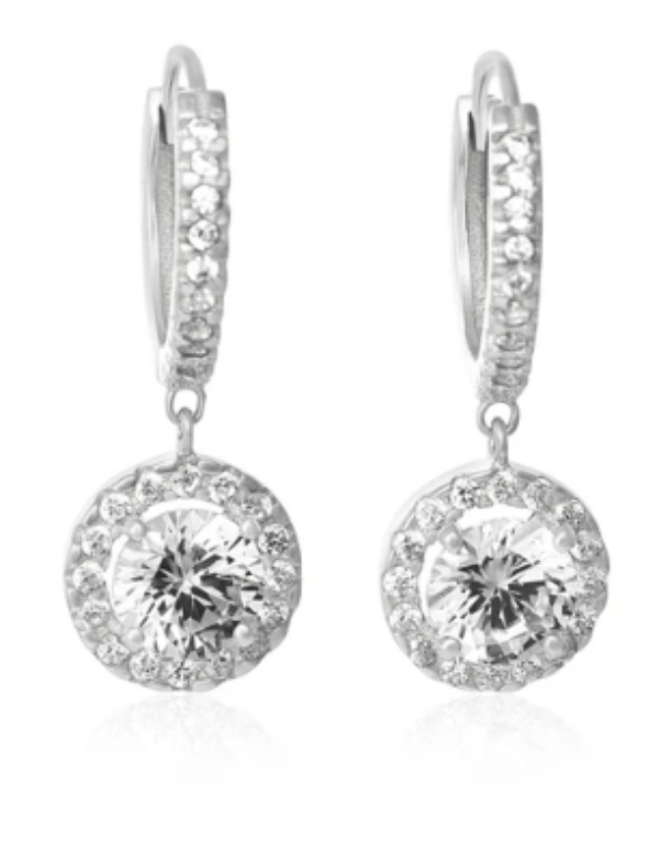 Sterling Silver Dangle Hoop Cubic Zirconia Wedding Earrings
