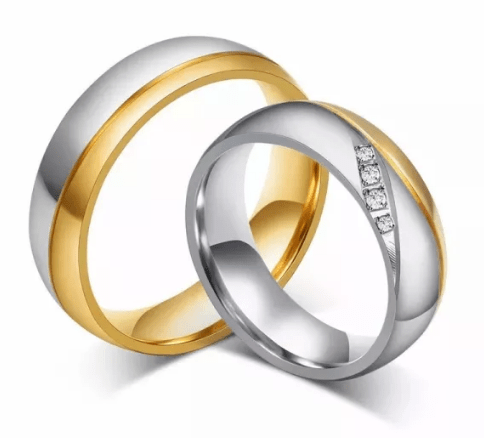 Steel Gold Two Tone CZ Wedding Engagement Ring for Couple