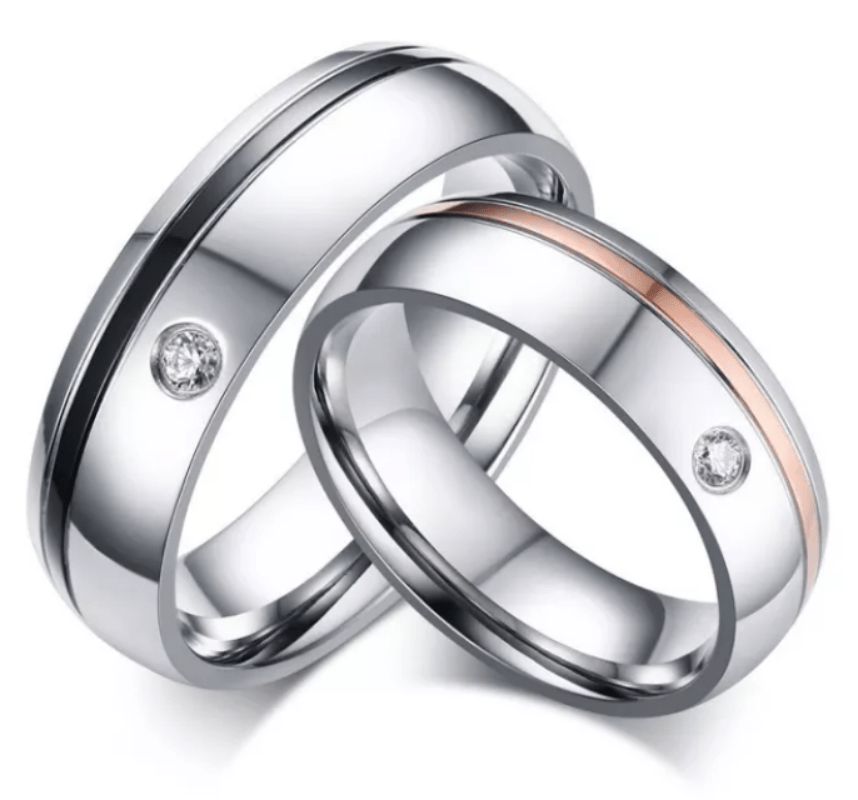 Steel Rose Gold 6mm Wedding Engagement Ring for Couple