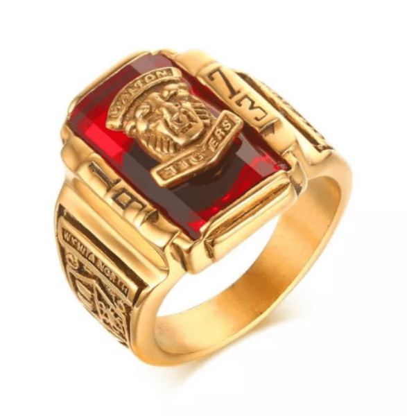 Red and Gold Lion Head Mens Ring