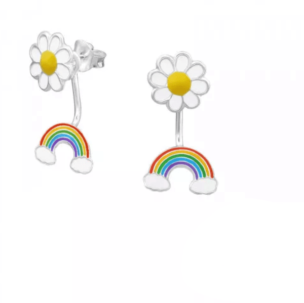 Silver Daisy and Rainbow Earrings