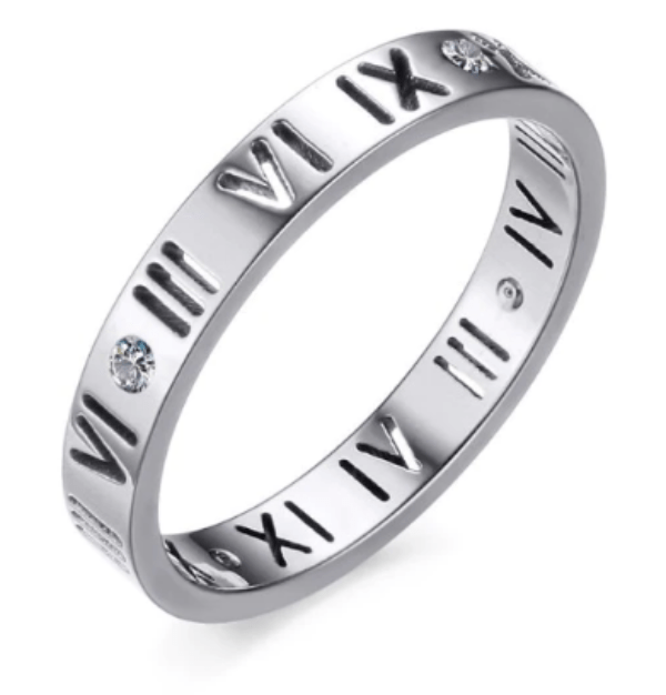 Silver Roman Numbers Wedding & Anniversary Ring For women