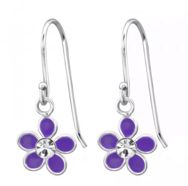 Kids Purple Silver Flower Earrings