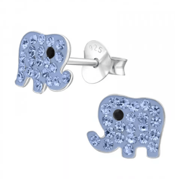 Kids Silver Elephant Ear Studs with Crystal