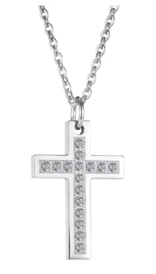 Steel CZ Cross Pendant