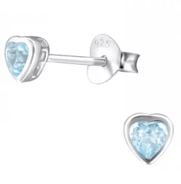 Silver Genuine Blue Topaz Stone Heart  Earrings