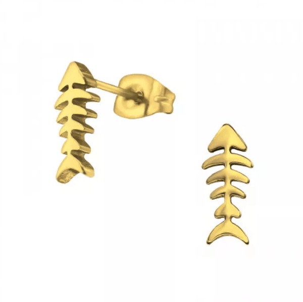 Gold Surgical Steel Fishbone Stud Earrings