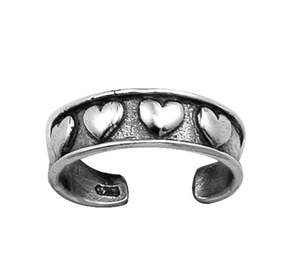 Silver Embossed Heart and Love Toe Rings
