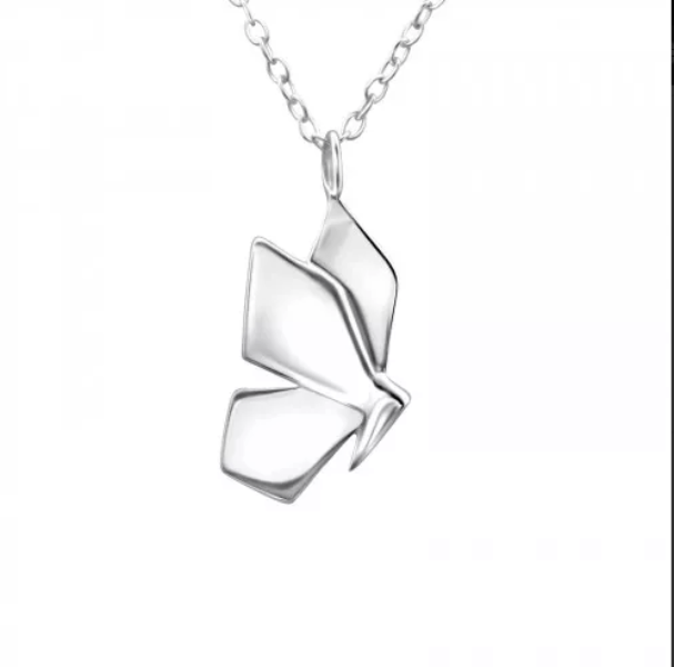 Silver Origami Butterfly Pendant Necklace