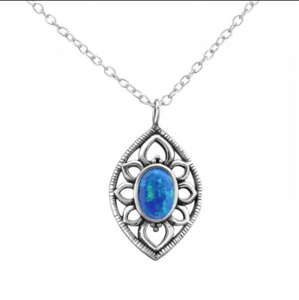 Blue Opal Marquise Pendant Necklace