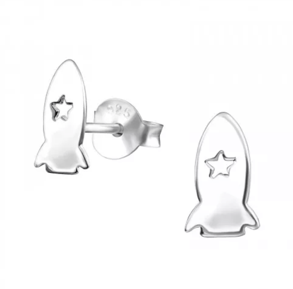 Kids Silver Rocket Stud Earrings