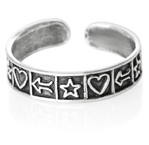 Silver Heart Star Arrow Toe Ring