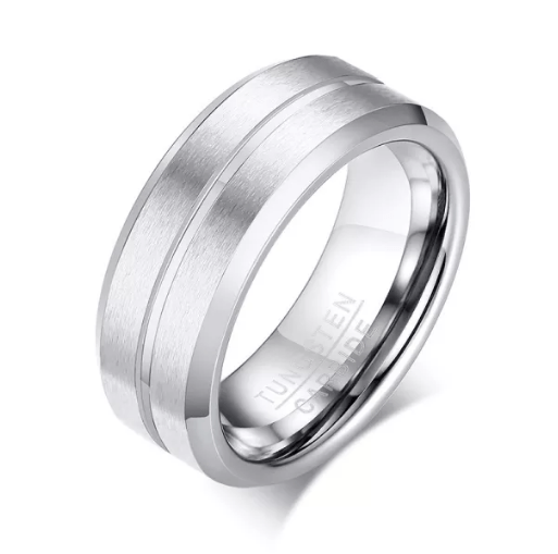 Silver Grooved Tungsten Ring