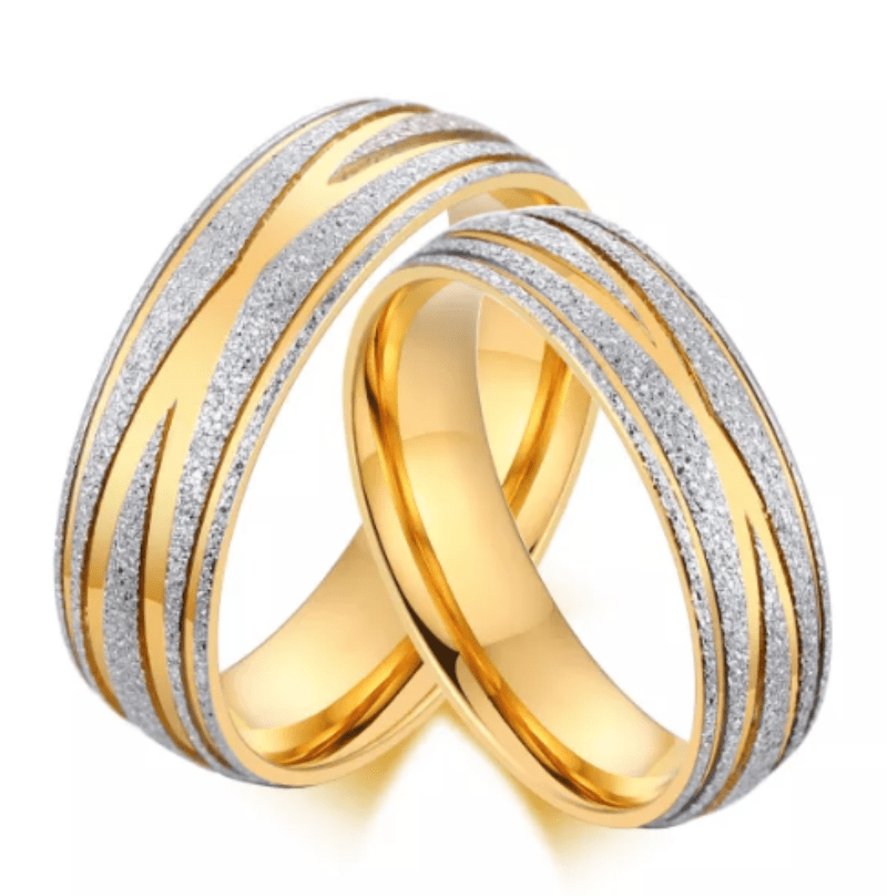 Steel Gold Sand Blast Finish Wedding Engagement Ring for Couple