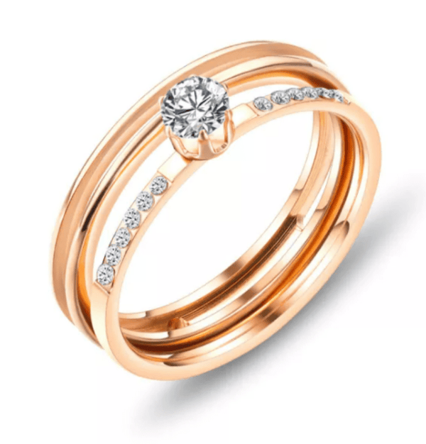 Steel Rose Gold Women's Double Ring