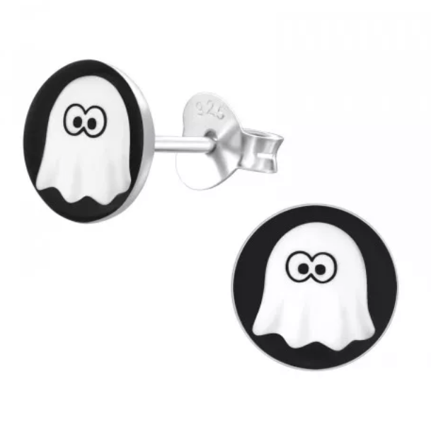 Kids Silver Ghost Stud Earrings