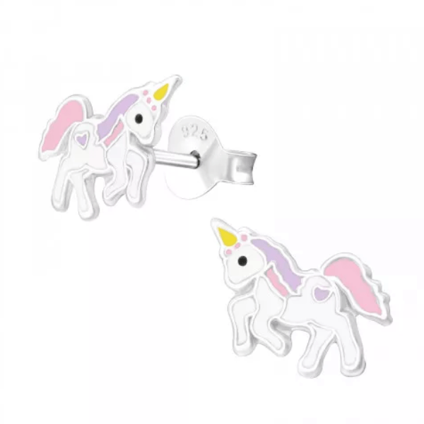Kids Silver Unicorn Ear Studs