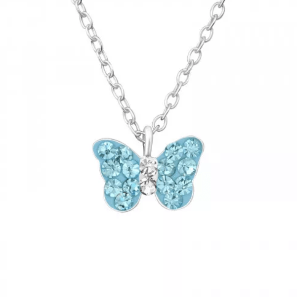 Kids Silver Blue Butterfly Pendant Necklace