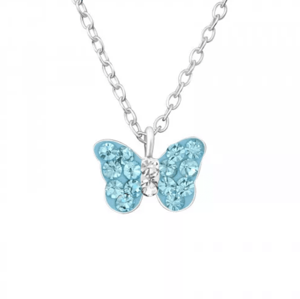 Kids Silver Blue Butterfly Pendant Necklace