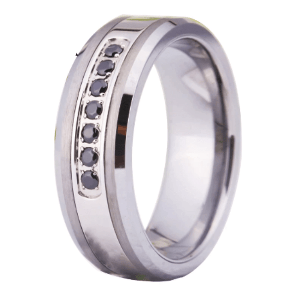 Men Black Crystal Engagement Wedding Ring for Men