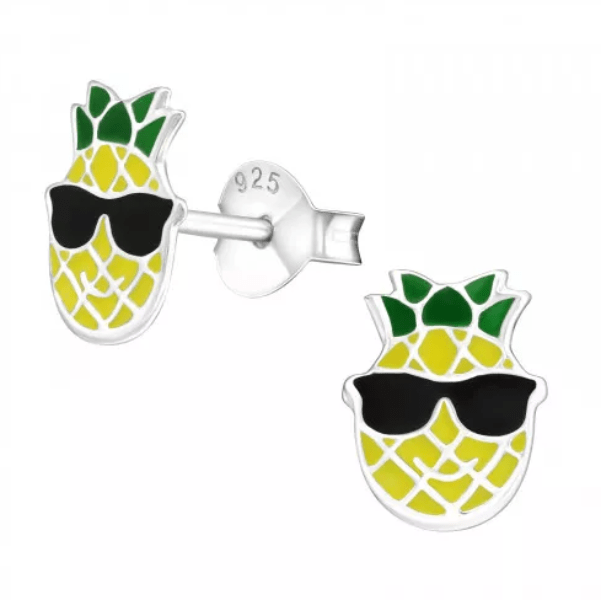 Kids Silver Happy Pineapple Stud Earrings