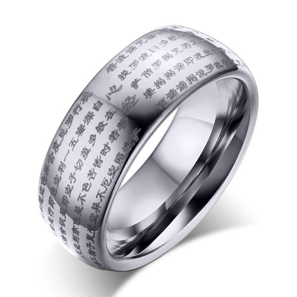 Silver Tungsten Buddhism's Scriptures Rings