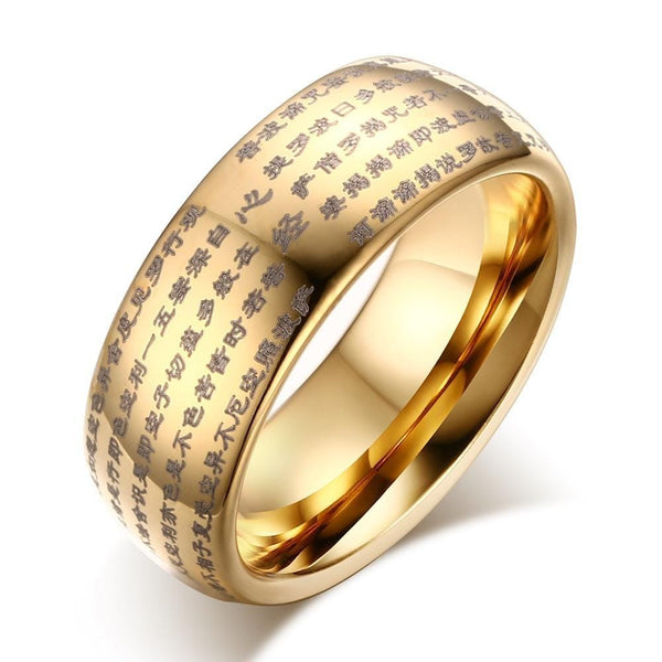 Gold Tungsten Buddhism's Scriptures Ring