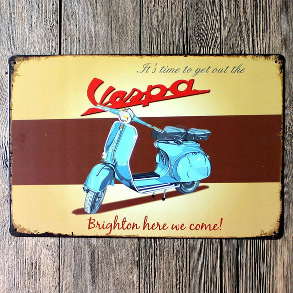 Vespa Scooter Metal in SIgn Poster