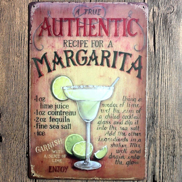 Margarita Recipe Metal Tin Sign Poster