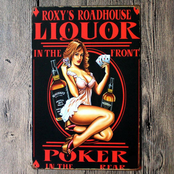 Liquor up Front Poker in Rear Metal Tin Sign Poster