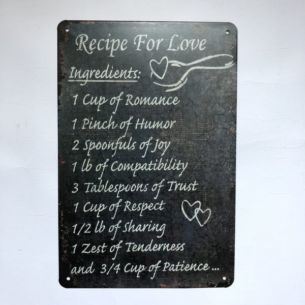 Recipe For Love Quote Metal Tin Poster
