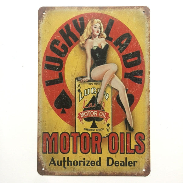 Lucky lady Motor Oil Tin Sign Poster