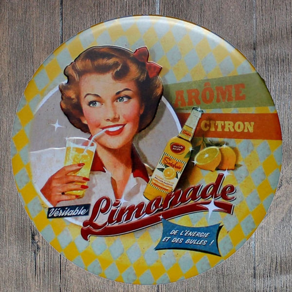 Limonade Round Embossed Metal Tin Sign Poster