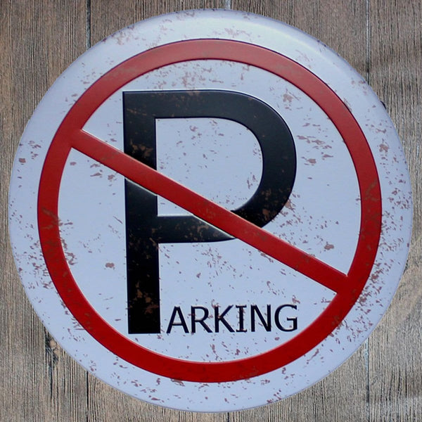 No Parking Round Embossed Metal Tin Sign Poster