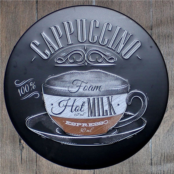 Cappuccino Coffee Round Embossed Metal Tin Sign Poster