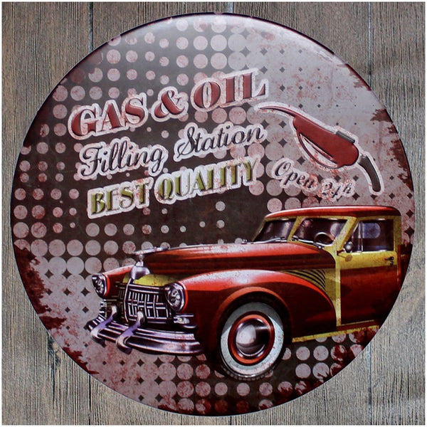 Gas & Oil Filling Round Embossed Metal Tin Sign Poster