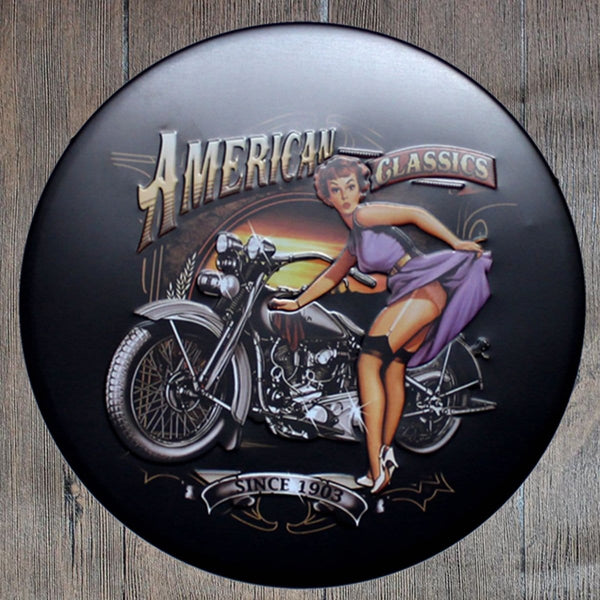 American Classics Round Embossed Metal Tin Sign Poster