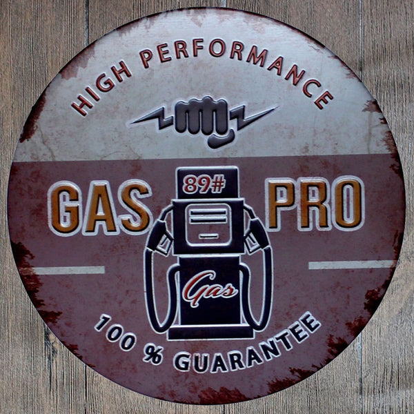 Gas Pro Round Embossed Metal Tin Sign Poster