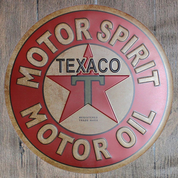 Motor Spirit Texaco Round Embossed Metal Tin Sign Poster