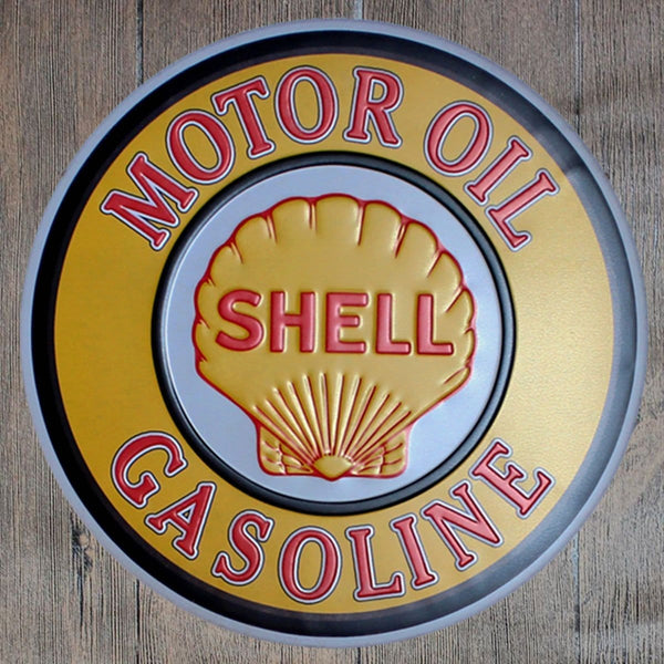Shell Motor Oil Round Embossed Metal Tin Sign Poster