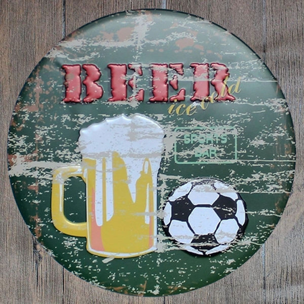 Beer Sports Round Embossed Metal Tin Sign Poster