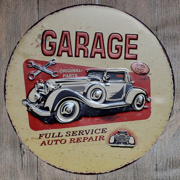 Garage Full Service Auto Repair Round Embossed Metal Tin Sign Poster