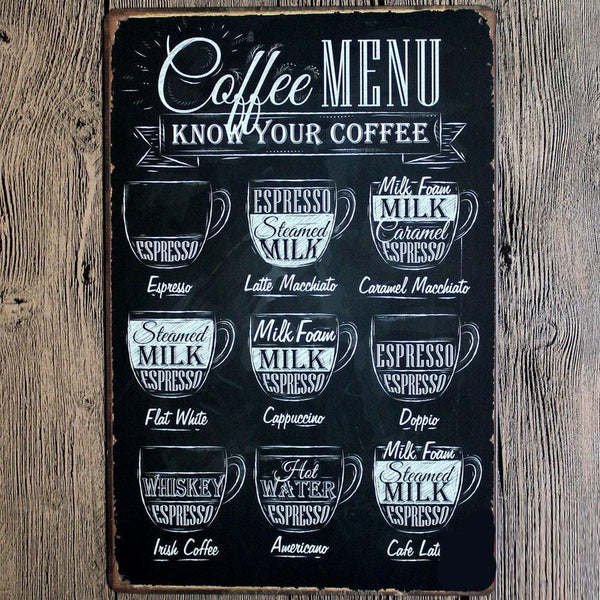 Coffee Menu  large metal  Poster