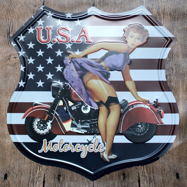 USA Motorcycle Large Metal Tin Sign Poster
