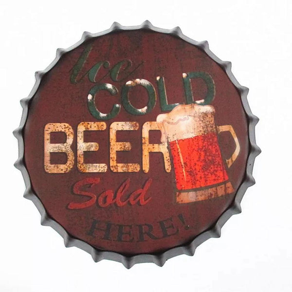 Ice Cold Beer Sold Beer Cap Metal Tin Sign Poster