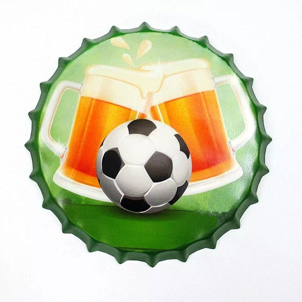 Beer Glass Football Cap Metal Tin Sign Poster