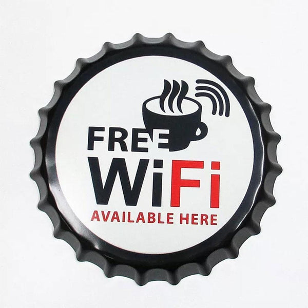 Free WI-FI Available Here Beer Cap Metal Tin Sign Poster